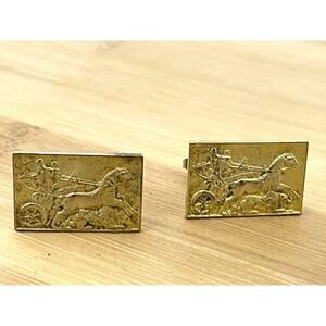 VTG Gold Tone 800 Stamped Roman Warrior Chariot Cufflinks Unique MCM